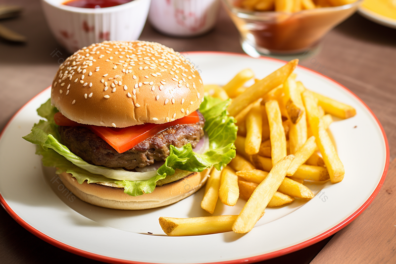 美式汉堡配薯条高清特写摄影图,高清,摄影图,摄影图片,图片大全,摄影图免费下载